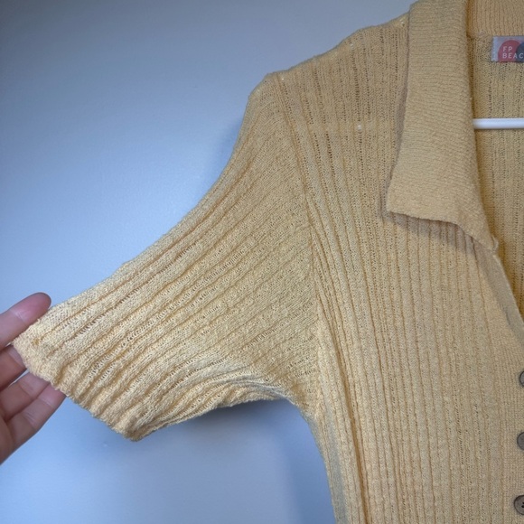 Free People Beach Riding Waves Knit Sweater Dress Midi Button Down Pale Yellow - Picture 3 of 8